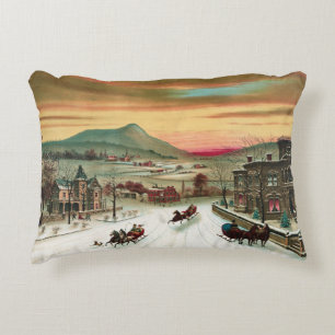 Coussins Décoratifs Scène américaine vintage d'hiver