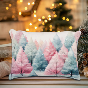 Coussins Décoratifs Scène hivernale de la menthe et des sapins roses