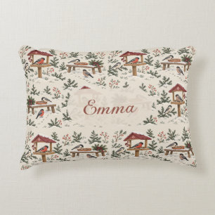 Coussins Décoratifs Scène personnalisée de mangeoire à oiseaux de Noël