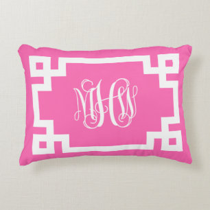 Coussins Décoratifs Script de vin blanc rose chaud Monogramme Clé grec
