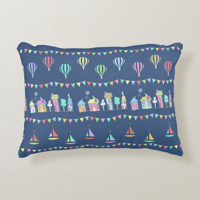 Coussins Décoratifs Seaside Town Sail Boats and Bunting Pattern Blue (Devant)