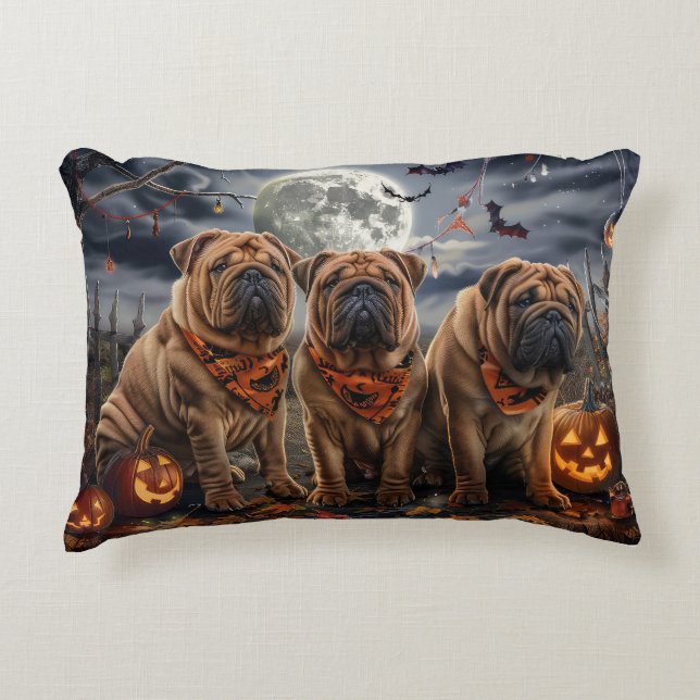 Coussins Décoratifs Shar Pei Halloween Éffrayant (Devant)