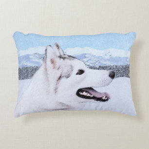 Coussins Décoratifs Sibérie Husky (argent et blanc) Peinture Chien Art