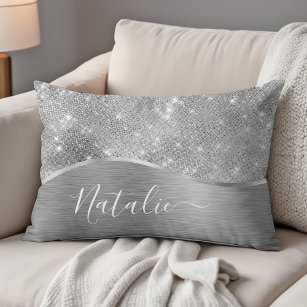 Coussins Décoratifs Silver Glitter Glam Bling Personalized