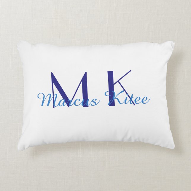 Coussins Décoratifs simple minimal monogram personalized name blue ret (Devant)