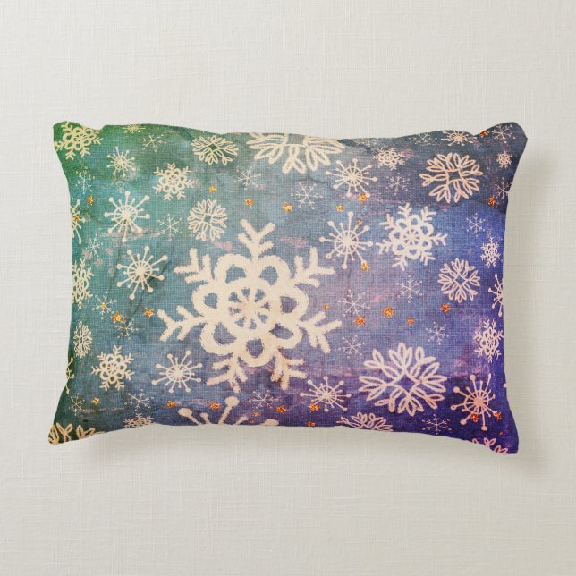 Coussins Décoratifs Snowflakes et Gold Stars sur Cravate-Dye Denim (Dos)