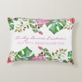 Coussins Décoratifs Statistiques de naissance de bébé Fille Nom floral (Dos)