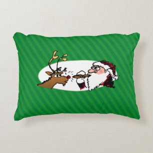 Coussins Décoratifs Stogie Père Noël et Reindeer sur Green Stripes