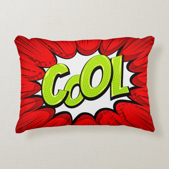 Coussins Décoratifs Style BD Pop Art Retro Rouge Blanc Vert COOL (Devant)