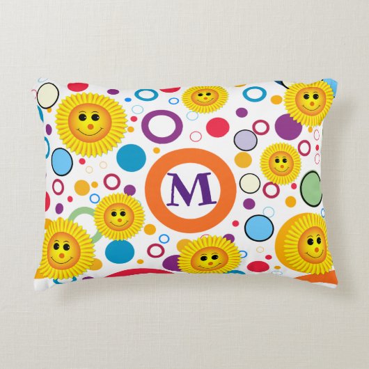 Coussins Décoratifs Sunny Smiles Custom Text Monogramme (Devant)
