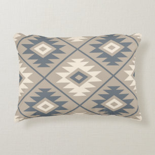 Coussins Décoratifs Symbole aztèque Lg Stylisé Ptn Bleu Crème Sable
