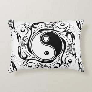 Coussins Décoratifs Symbole Yin & Yang Style de tatouage noir et blanc