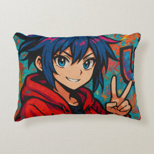 Coussins Décoratifs T-Shirt Graphique Anime USA Rouge Gras