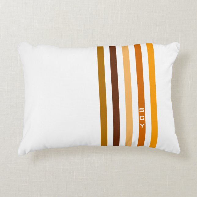 Coussins Décoratifs Tan Brown Orange Vertical Stripes Monogramme (Devant)