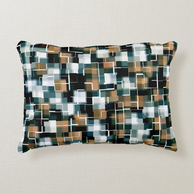 Coussins Décoratifs Tendance Turquoise Brown noir blanc plaid (Devant)