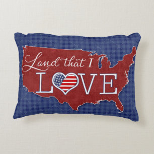 Coussins Décoratifs Terre que j'AIME - Coeur et drapeau américains