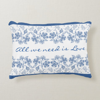 Coussins Décoratifs Texte d'amour romantique Indigo Bordure florale bl