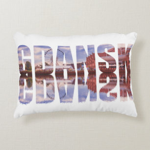 Coussins Décoratifs Texte de Gdansk avec vue sur la vieille ville avec
