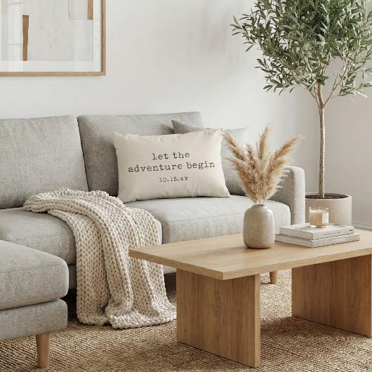 Coussins Décoratifs The Adventure Begin Minimalist Quote Wedding Date