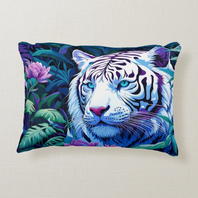 Coussins Décoratifs Tigre blanc avec fleurs violettes (Dos)