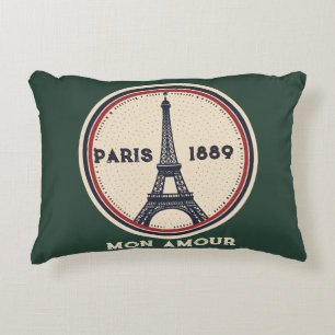 Coussins Décoratifs Timbre de voyage Vintage Paris Tour Eiffel 1889 Ac