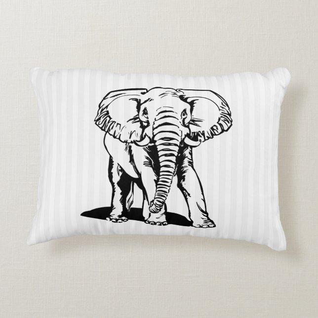 Coussins Décoratifs Tirage de ligne d'éléphant noir (Dos)