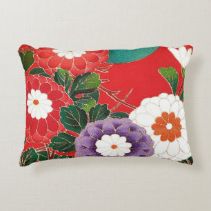 Coussins Décoratifs Tissu Japonais Vintage - Dahlias Rouges
