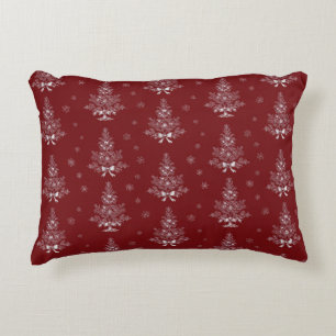 Coussins Décoratifs Toile De Jouy Coquette Rouge Feuillage de Noël
