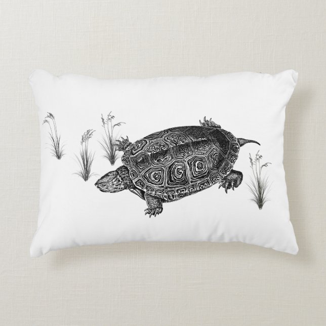 Coussins Décoratifs Tortue aquatique noire et blanche (Devant)