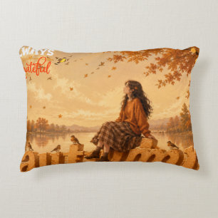 Coussins Décoratifs Toujours reconnaissante Fille d'automne assise sur