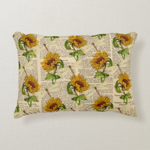 Coussins Décoratifs Tournesols Libellules Ancien Journal Style Campagn