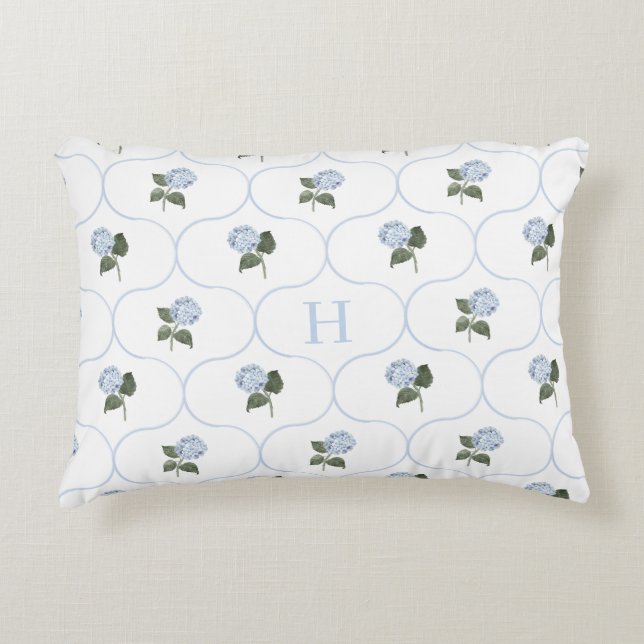 Coussins Décoratifs Trellis de l'Hydrangea Bleue Monogramme   (Devant)