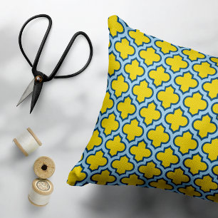 Coussins Décoratifs Trellis jaune et bleu bébé, treillis, Quatrefoil