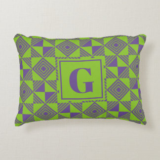 Coussins Décoratifs Triangle carré Monogramme vert géométrique violet