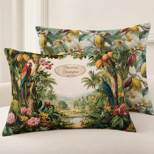 Coussins Décoratifs Tropical Cacao Perroquets Fleur Aquarelle Nom Date