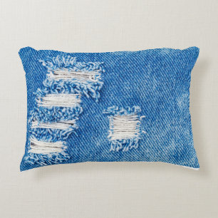 Coussins Décoratifs Trou sur Denim Jeans. Torn Blue je déchiré