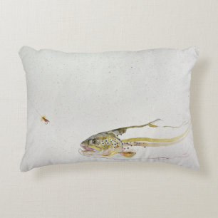 Coussins Décoratifs Truite chassant la mouche d'un pêcheur