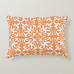 Coussins Décoratifs Tuiles marocaines - corail orange et blanc