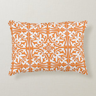Coussins Décoratifs Tuiles marocaines - corail orange et blanc