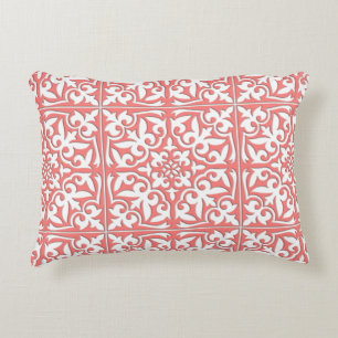 Coussins Décoratifs Tuiles marocaines - corail rose et blanc