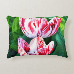Coussins Décoratifs Tulipes élégantes roses et blanches striées