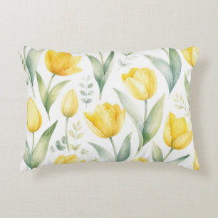 Coussins Décoratifs Tulipes jaunes Peinture florale aquarelle Botaniqu