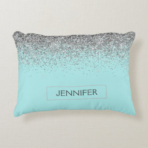 Coussins Décoratifs Turquoise Aqua Blue Silver Parties scintillant Gir