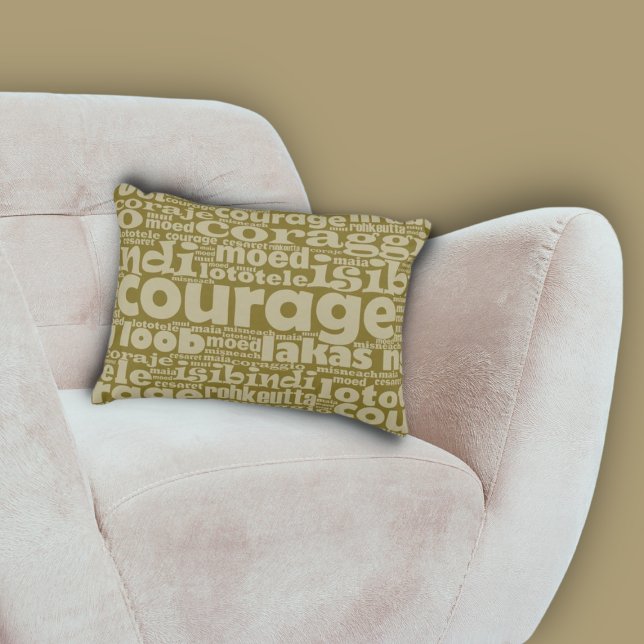 Coussins Décoratifs Typographie du courage multilingue kaki-vert (Khaki-Green Multilingual Courage Typography Accent Pillow, Living Room)