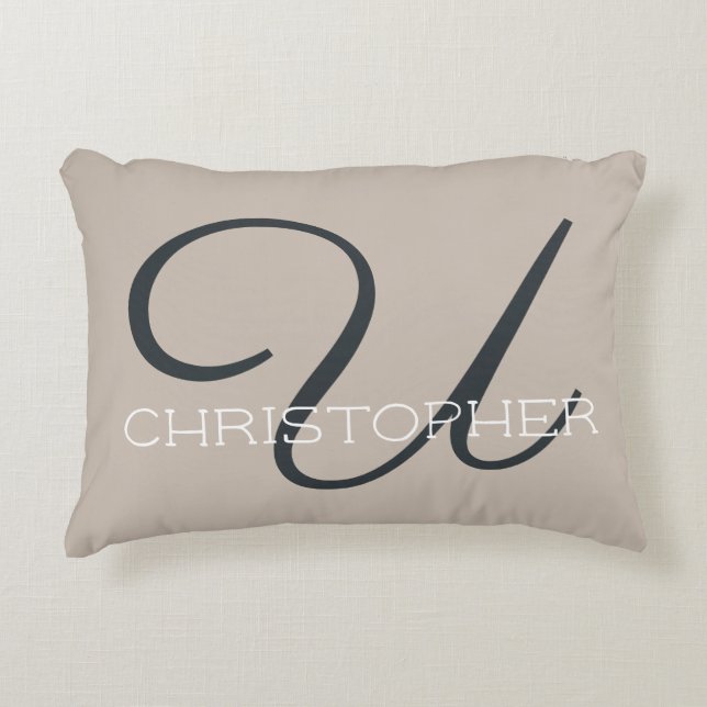 Coussins Décoratifs U Calligraphie initiale Nom Taupe Brun Clair Chic  (Devant)