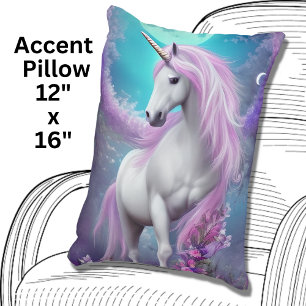 Coussins Décoratifs Unicorne blanche avec fleurs pourpres et lune