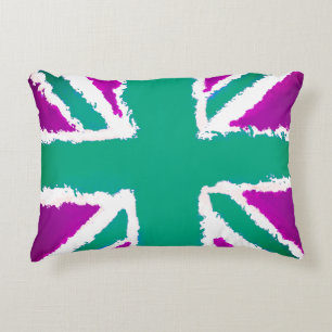 Coussins Décoratifs Union Jack Art violet tons verts Décor