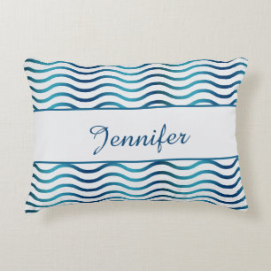 Coussins Décoratifs Vagues dégradées bleues et sarcelles Décoration cô