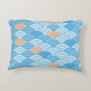 Coussins Décoratifs Vagues Seigaiha et Soleil Levant Japonais Modernes