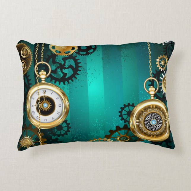 Coussins Décoratifs Veille bijoux Steampunk sur un Arrière - plan vert (Devant)
